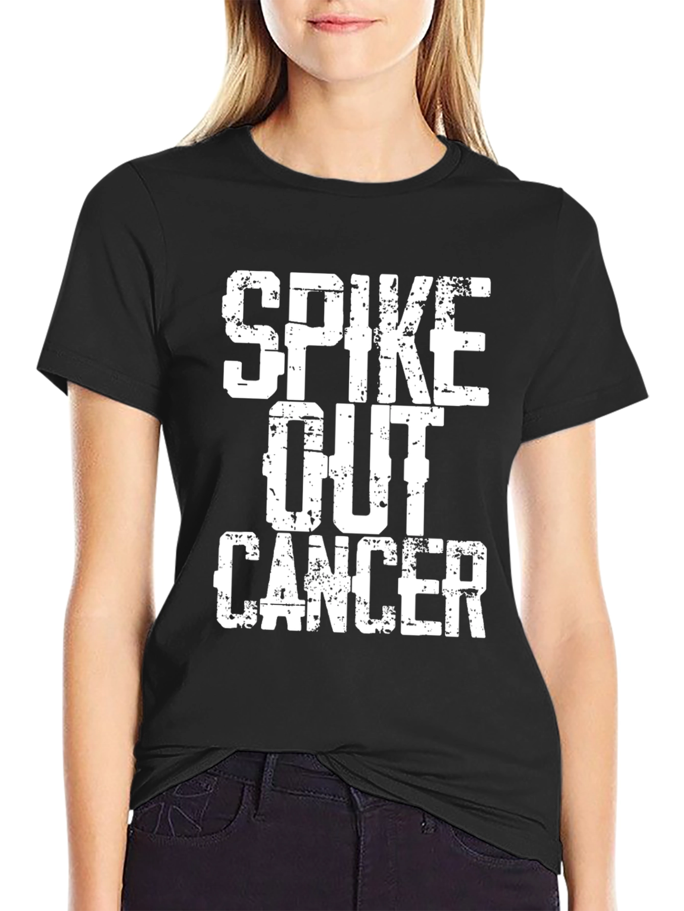 Spike Out Cancer Graphic T-Shirt - Black