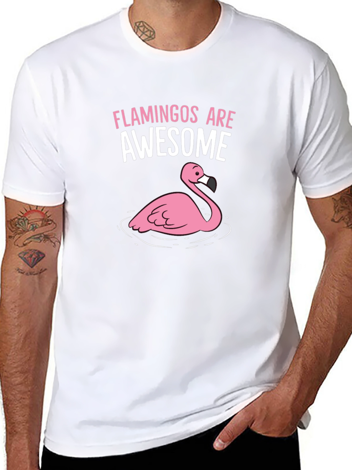 Flamingos Are Awesome Graphic Tee - Black Cotton Shirt