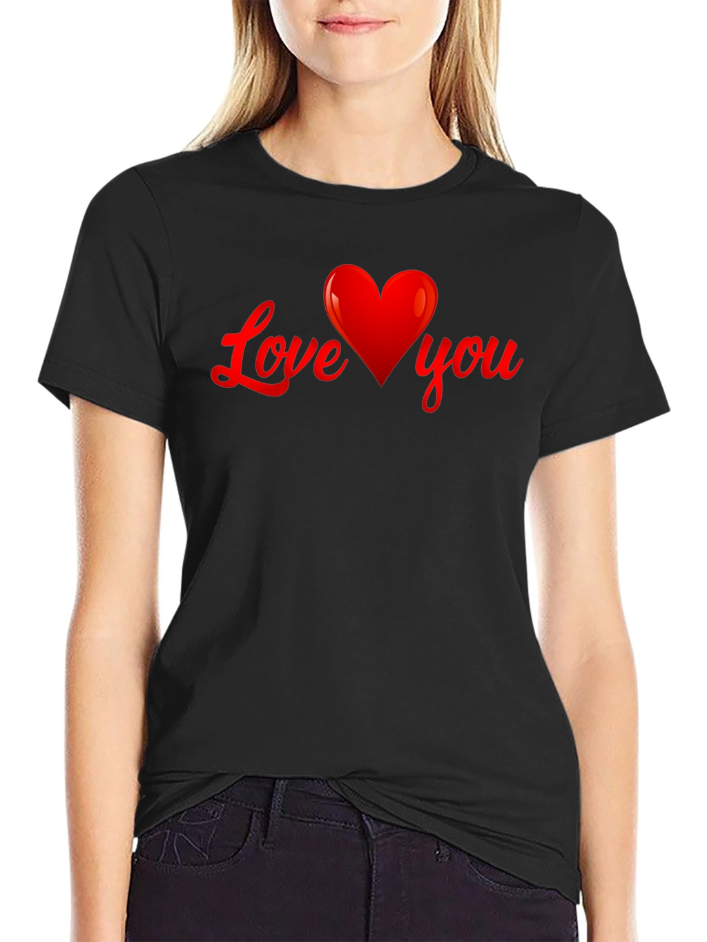 Love You Heart Graphic T-Shirt - Black