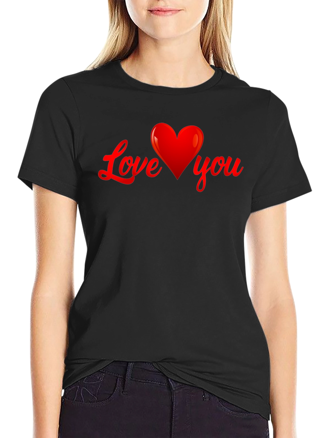 Love You Heart Graphic T-Shirt - Black