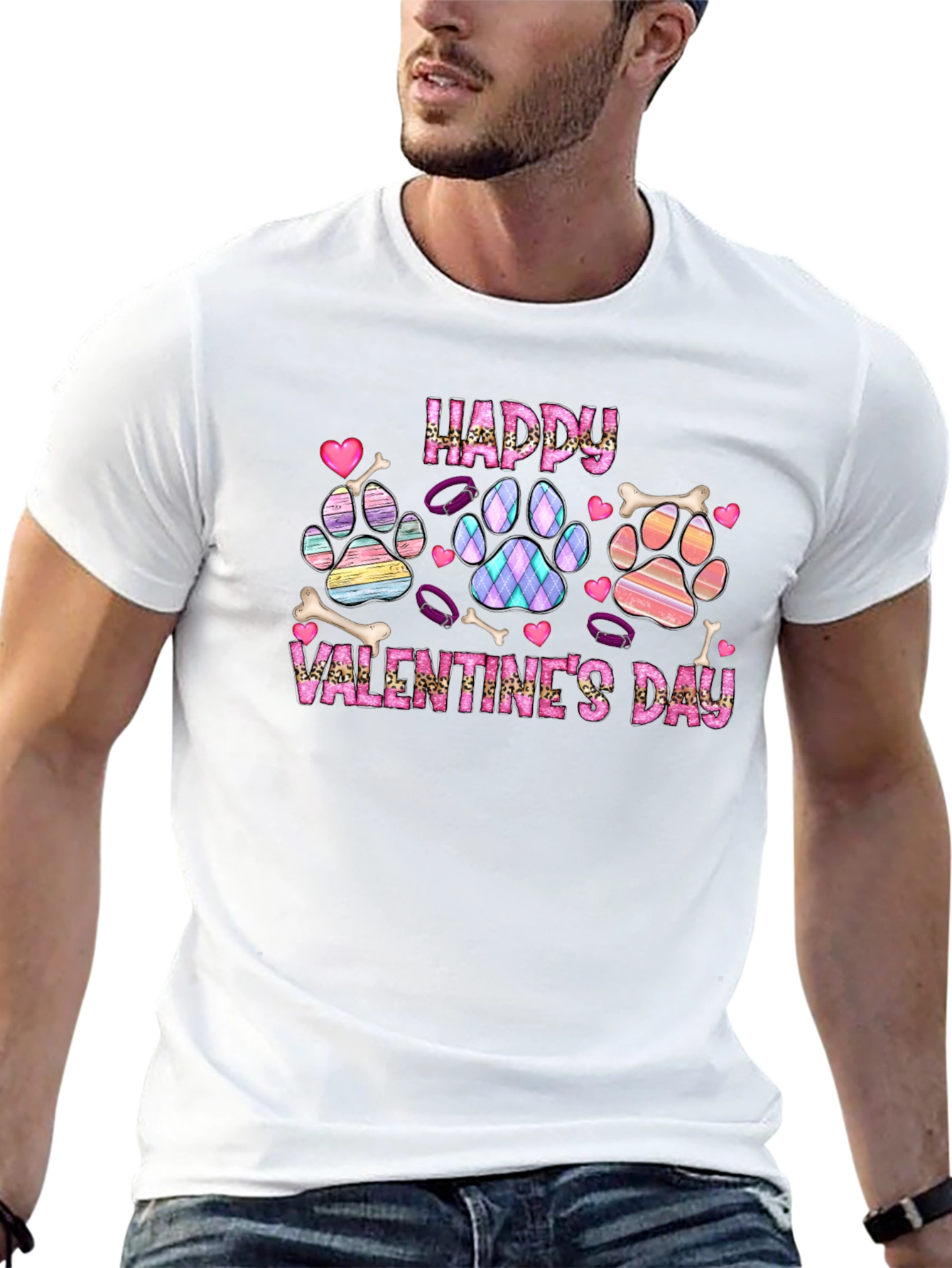 Happy Valentines Day Dog Paw Print T-Shirt