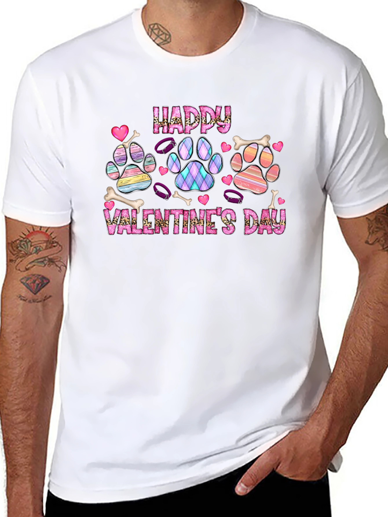 Happy Valentines Day Dog Paw Print T-Shirt