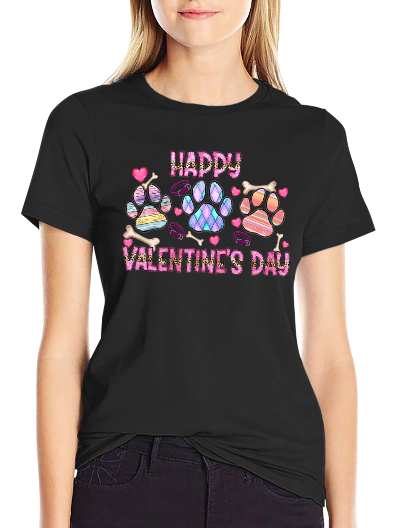 Happy Valentines Day Dog Paw Print T-Shirt