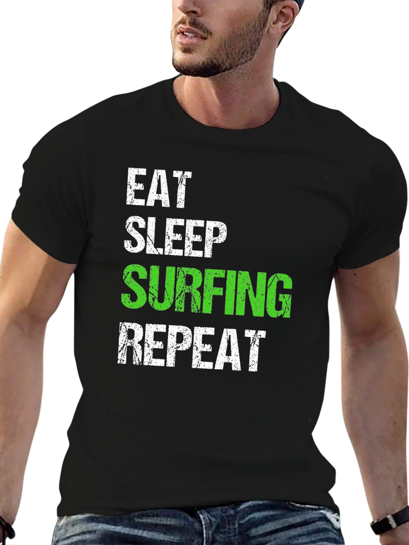 Eat Sleep Surfing Repeat Black T-Shirt