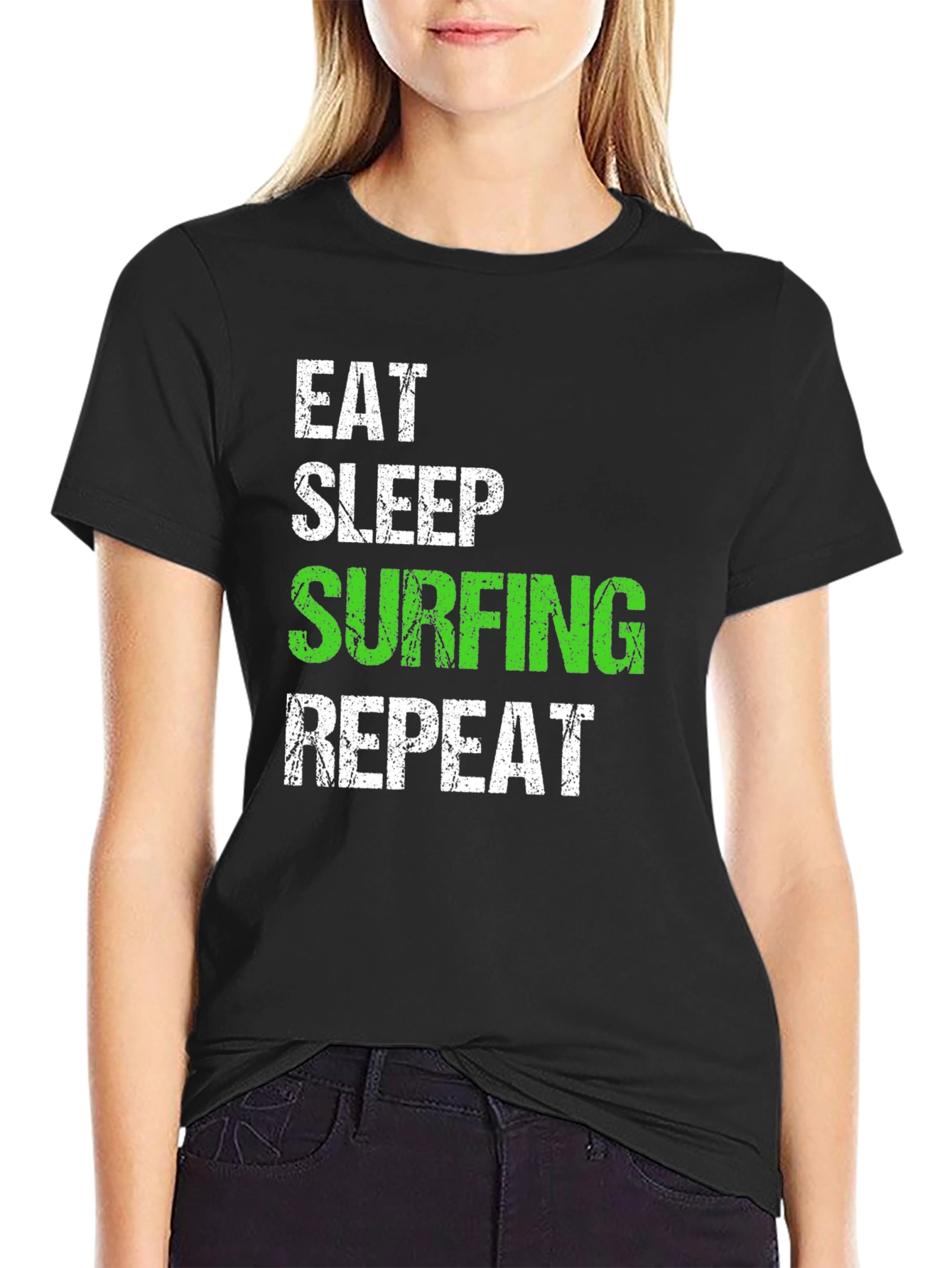 Eat Sleep Surfing Repeat Black T-Shirt