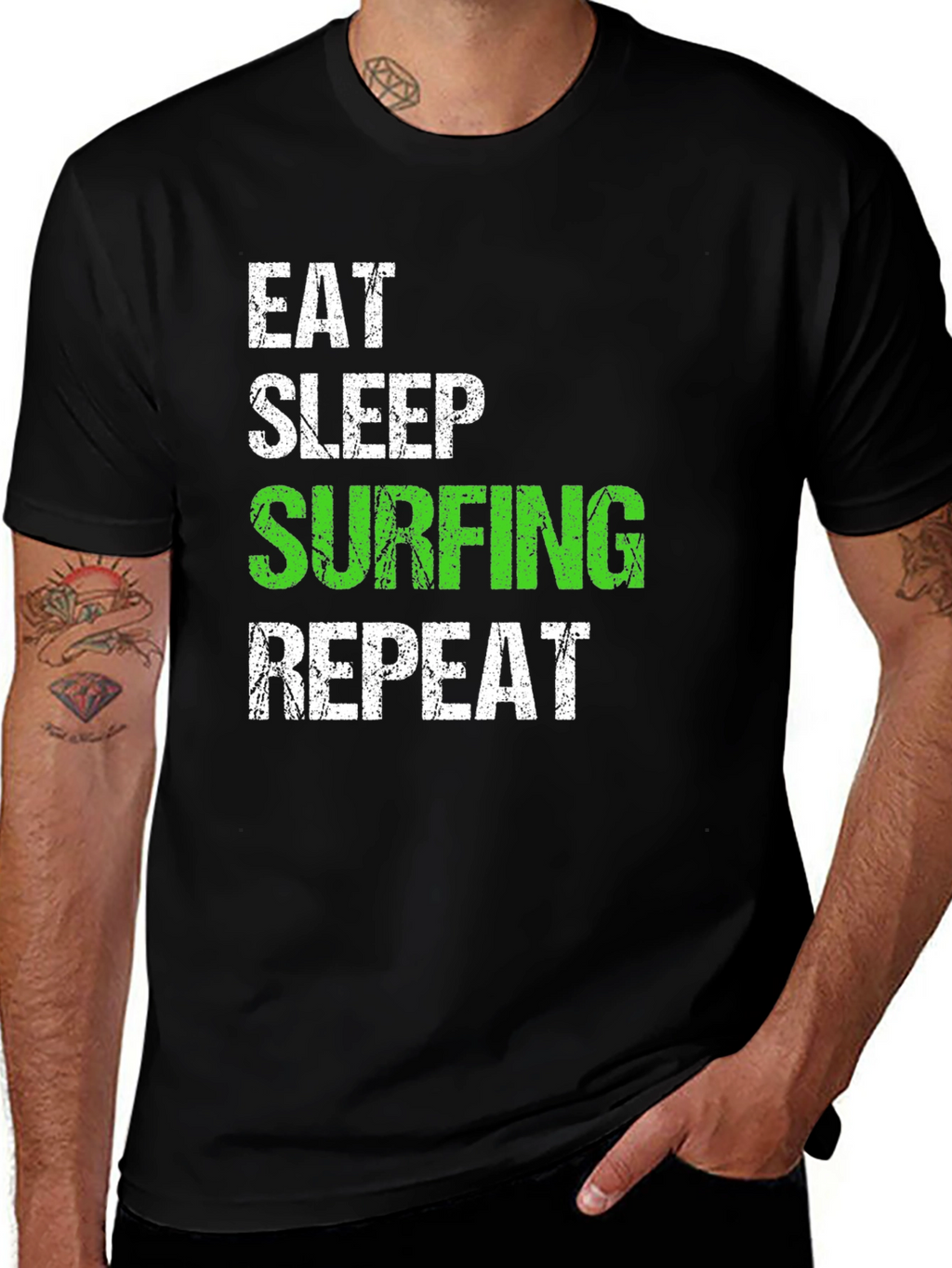 Eat Sleep Surfing Repeat Black T-Shirt