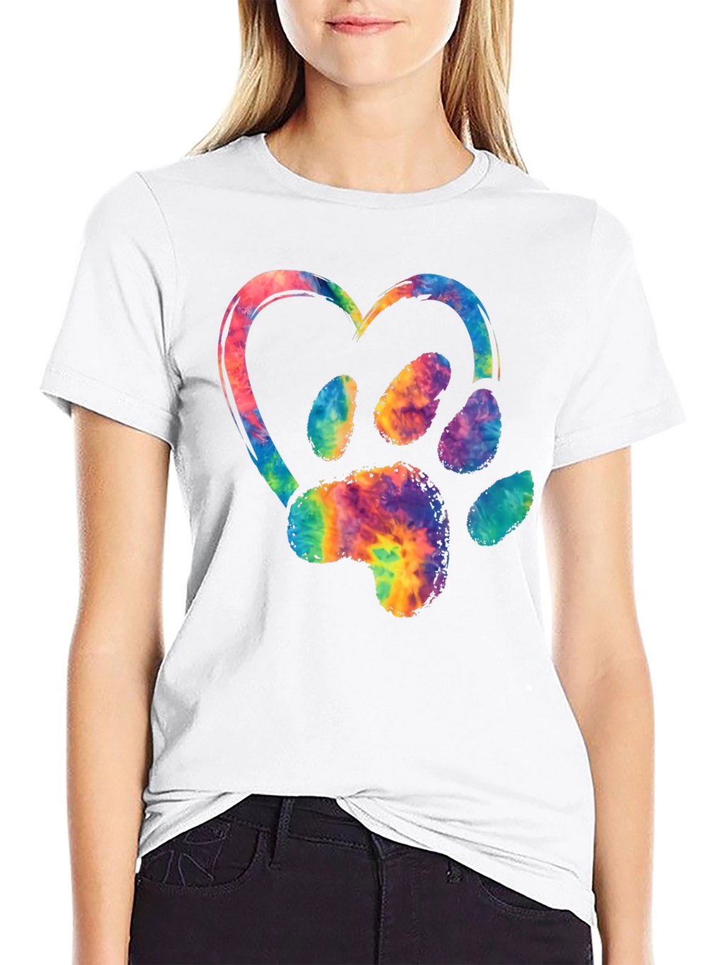 Tie-Dye Paw Print Heart Graphic Tee