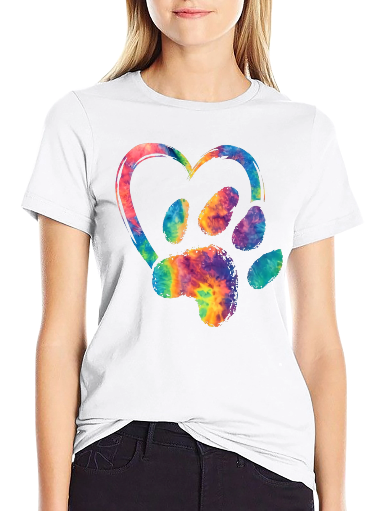 Tie-Dye Paw Print Heart Graphic Tee