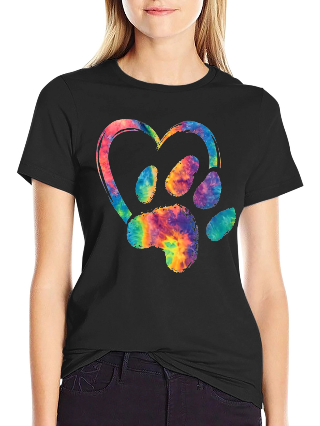 Tie-Dye Paw Print Heart Graphic Tee