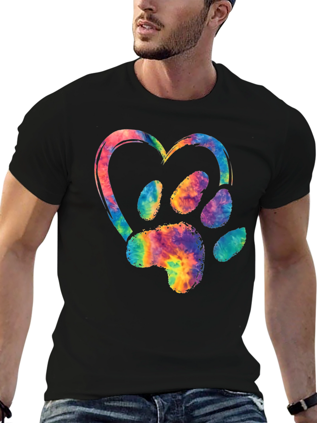 Tie-Dye Paw Print Heart Graphic Tee