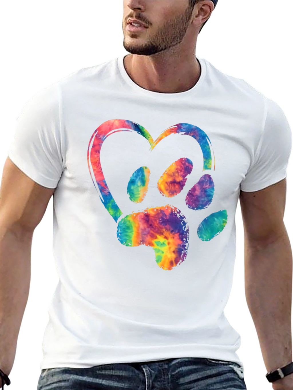 Tie-Dye Paw Print Heart Graphic Tee