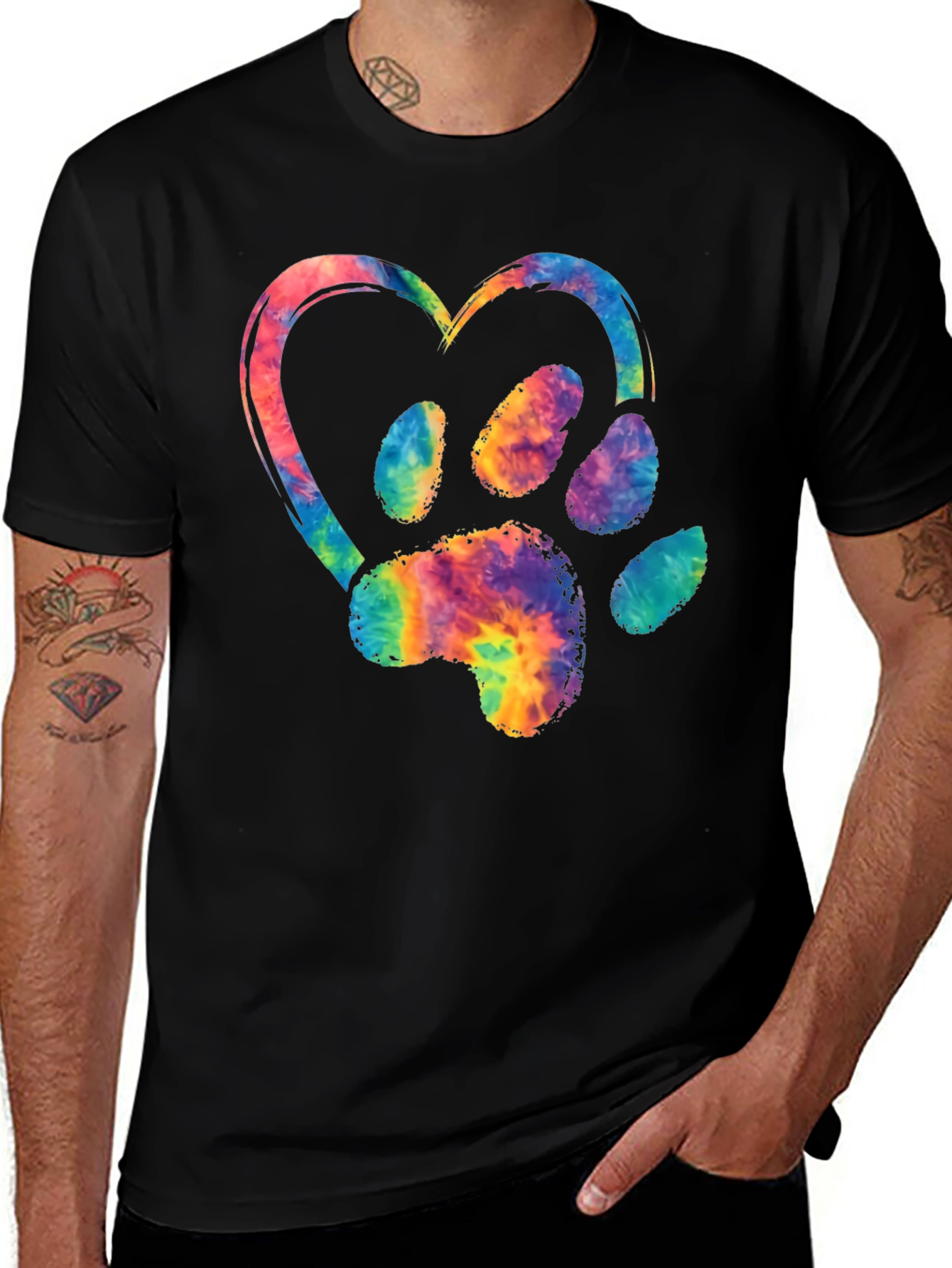 Tie-Dye Paw Print Heart Graphic Tee
