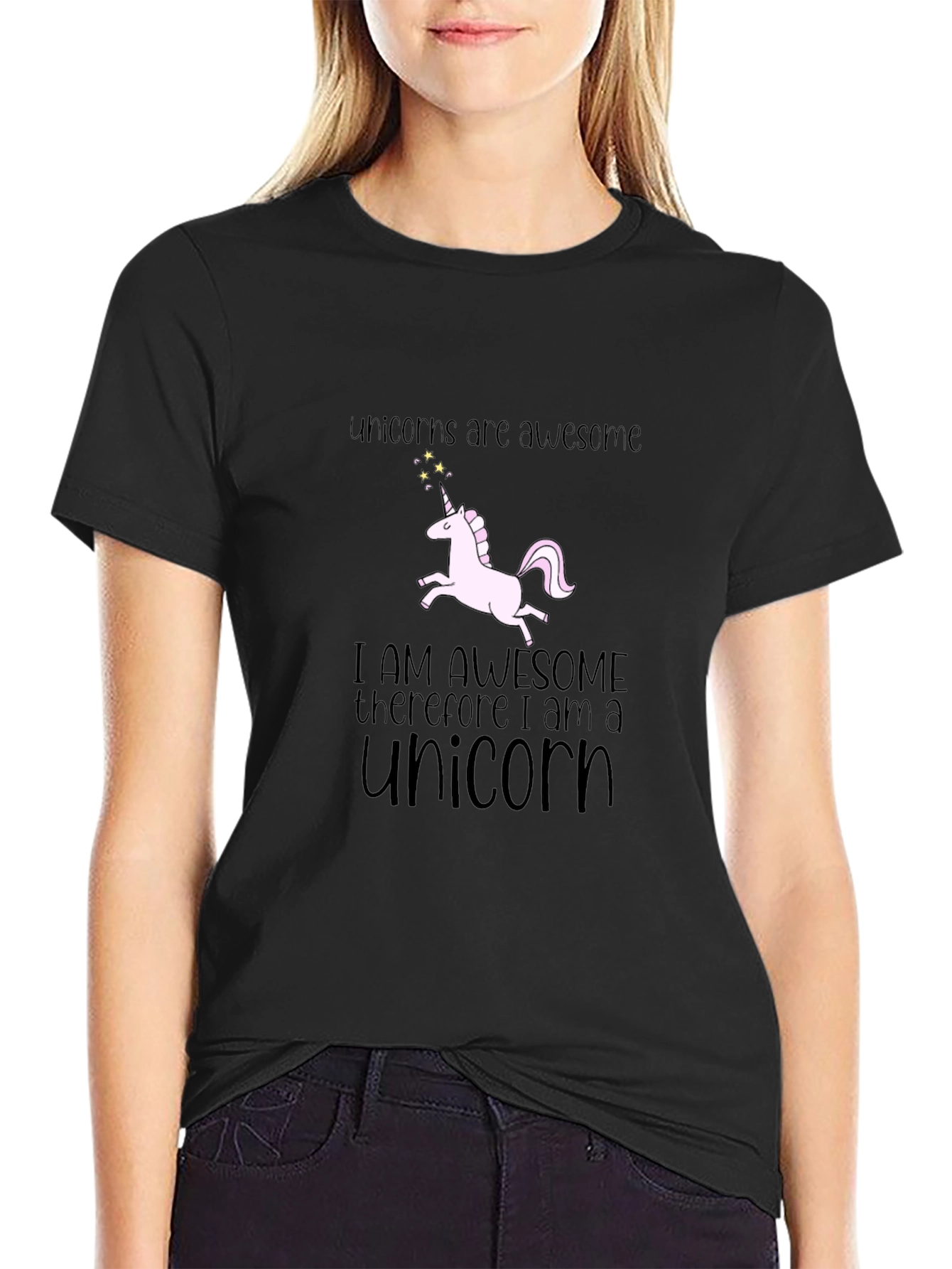 Unicorns Are Awesome Black Graphic T-Shirt