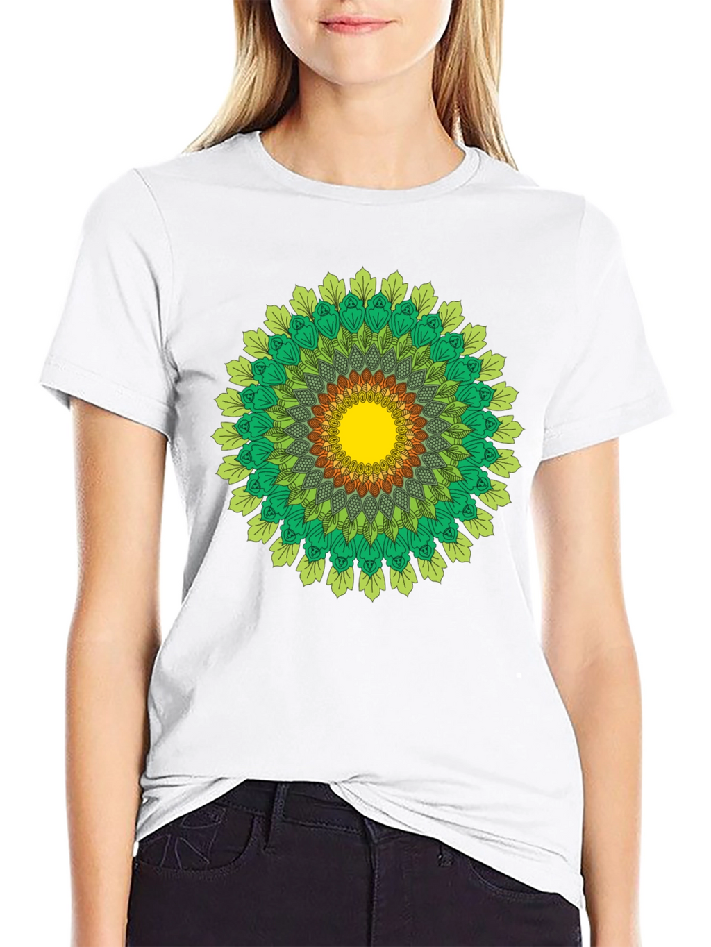 Green Mandala T-Shirt - Nature Inspired Design