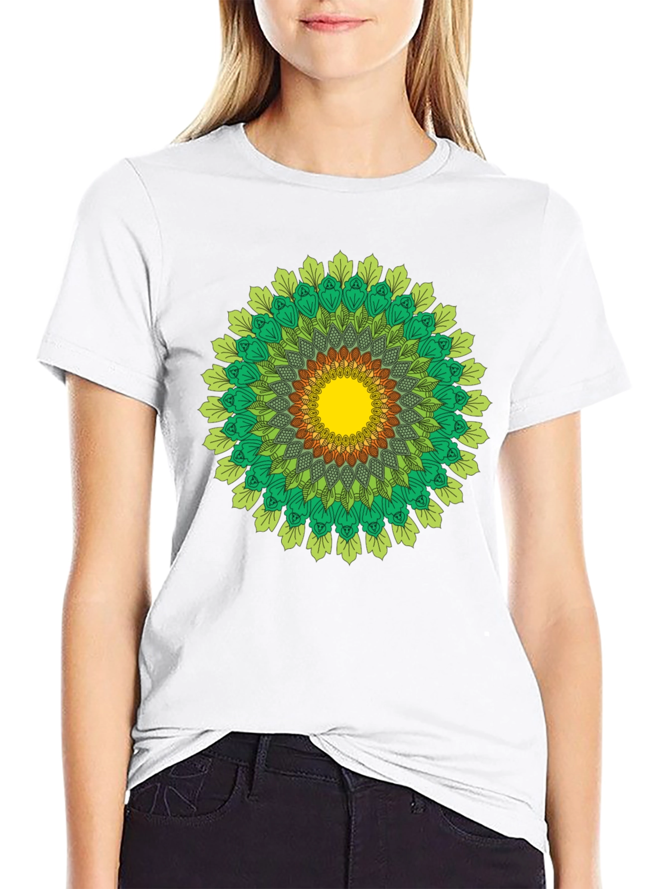 Green Mandala T-Shirt - Nature Inspired Design