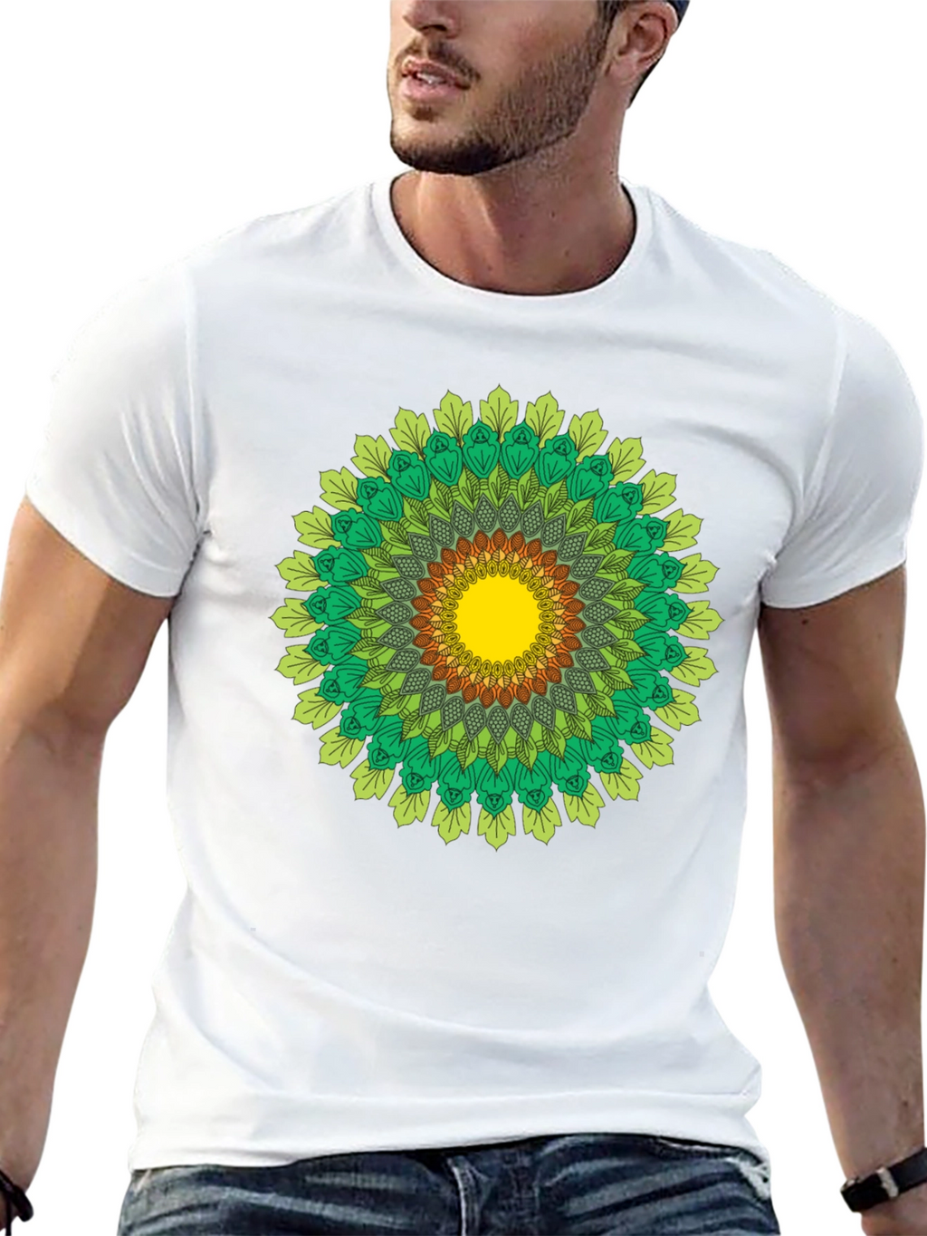 Green Mandala T-Shirt - Nature Inspired Design