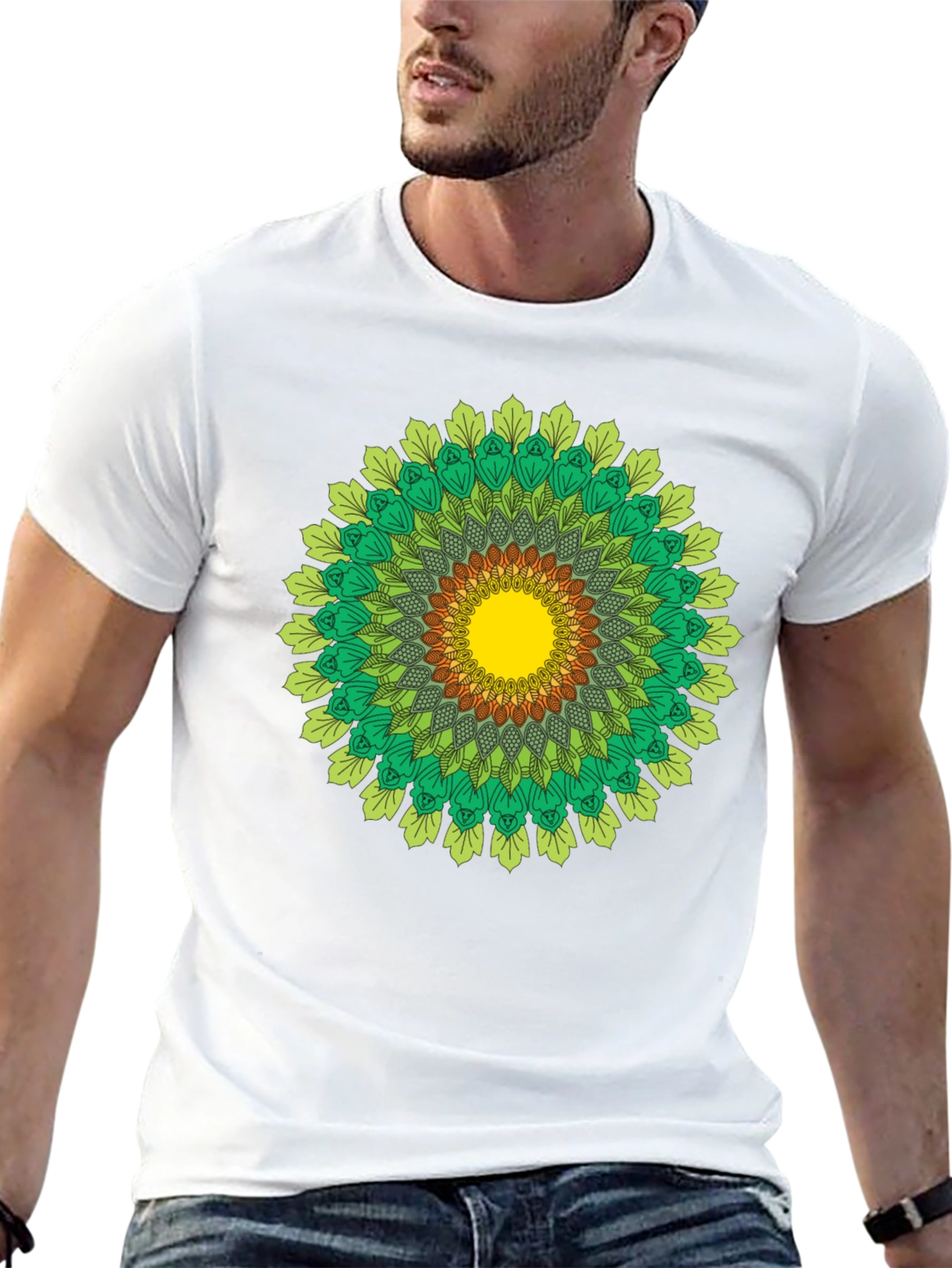 Green Mandala T-Shirt - Nature Inspired Design