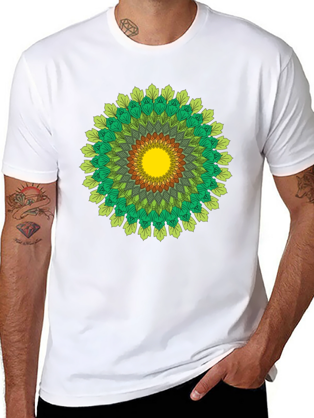Green Mandala T-Shirt - Nature Inspired Design