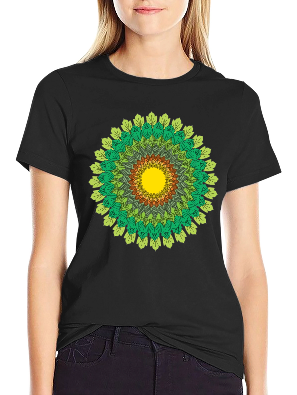 Green Mandala T-Shirt - Nature Inspired Design