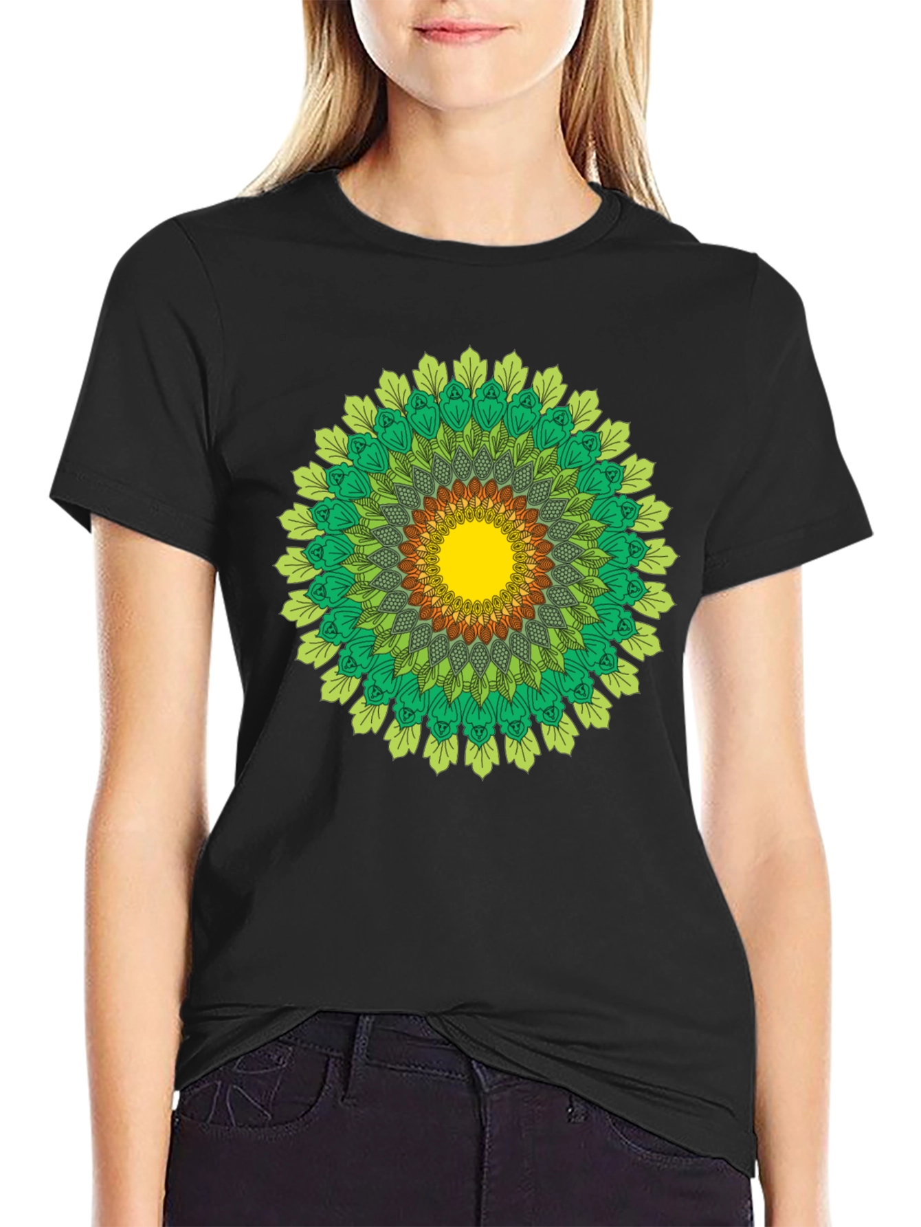 Green Mandala T-Shirt - Nature Inspired Design