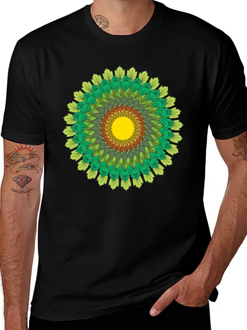 Green Mandala T-Shirt - Nature Inspired Design