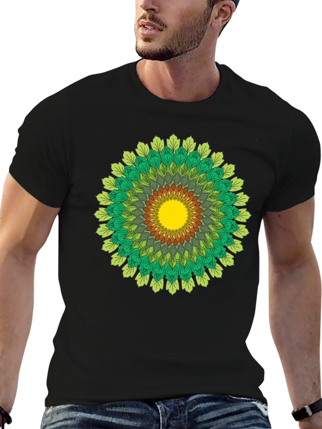 Green Mandala T-Shirt - Nature Inspired Design