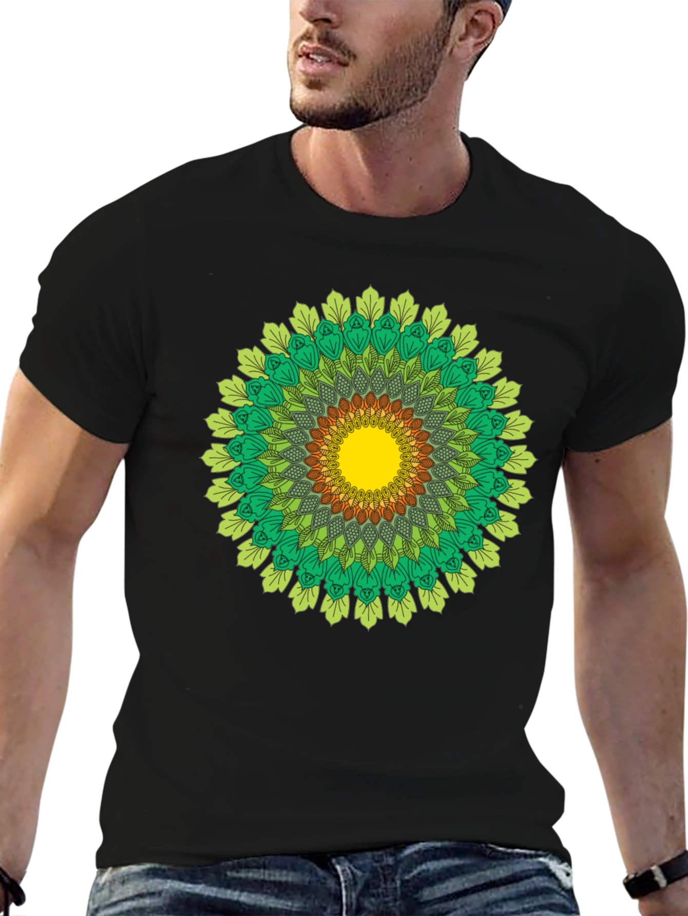 Green Mandala T-Shirt - Nature Inspired Design