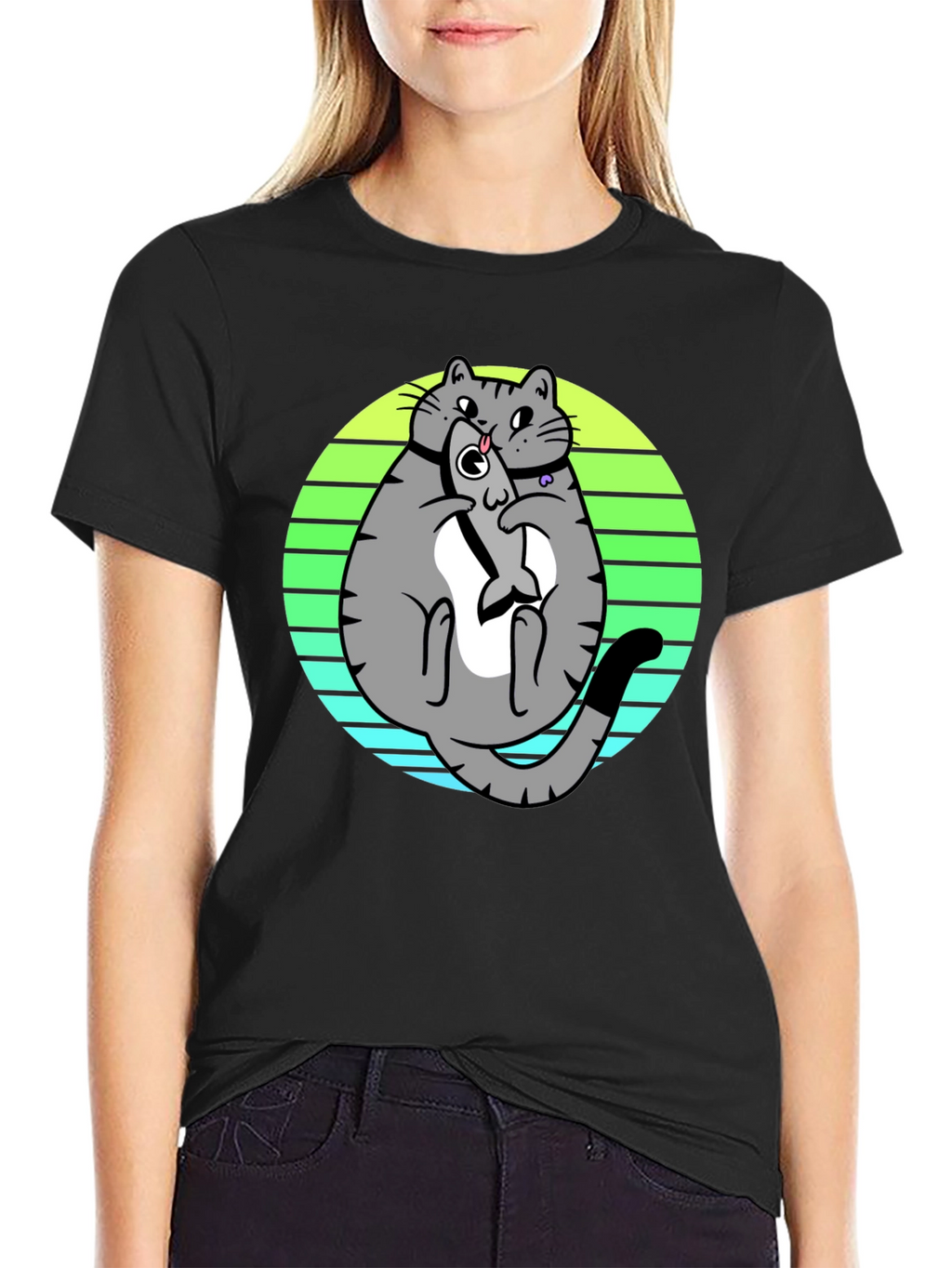 Funny Cat Eating Fish T-Shirt - Unique Graphic Tee