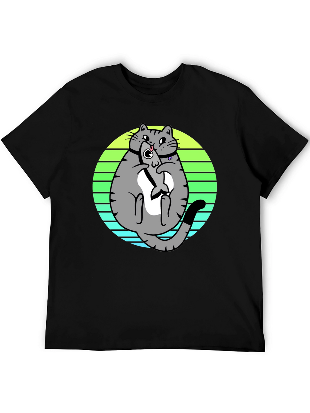 Funny Cat Eating Fish T-Shirt - Unique Graphic Tee