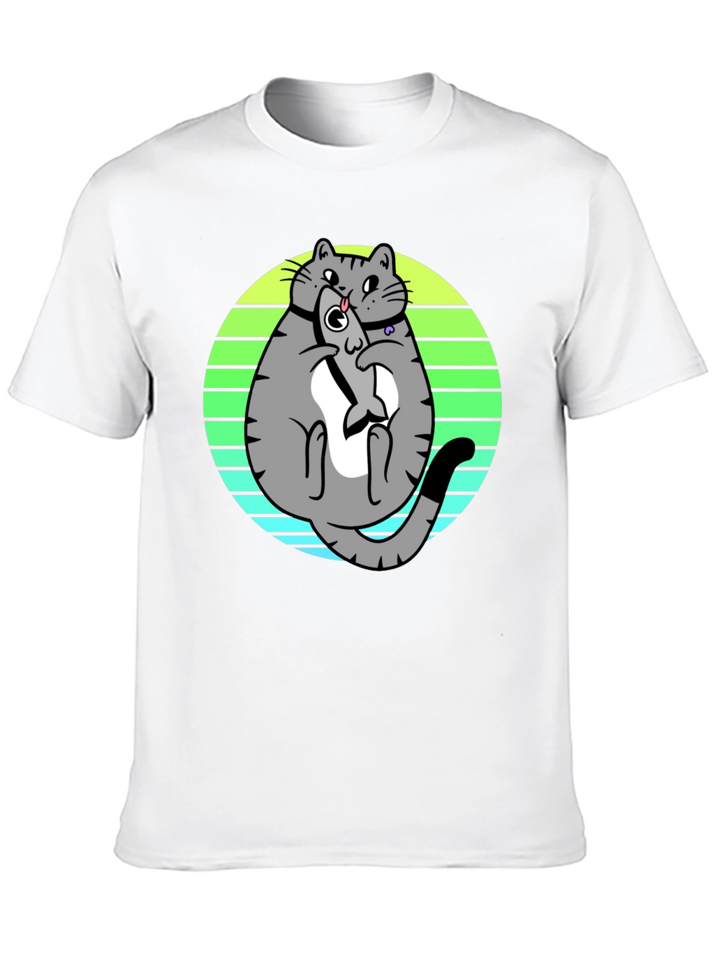 Funny Cat Eating Fish T-Shirt - Unique Graphic Tee
