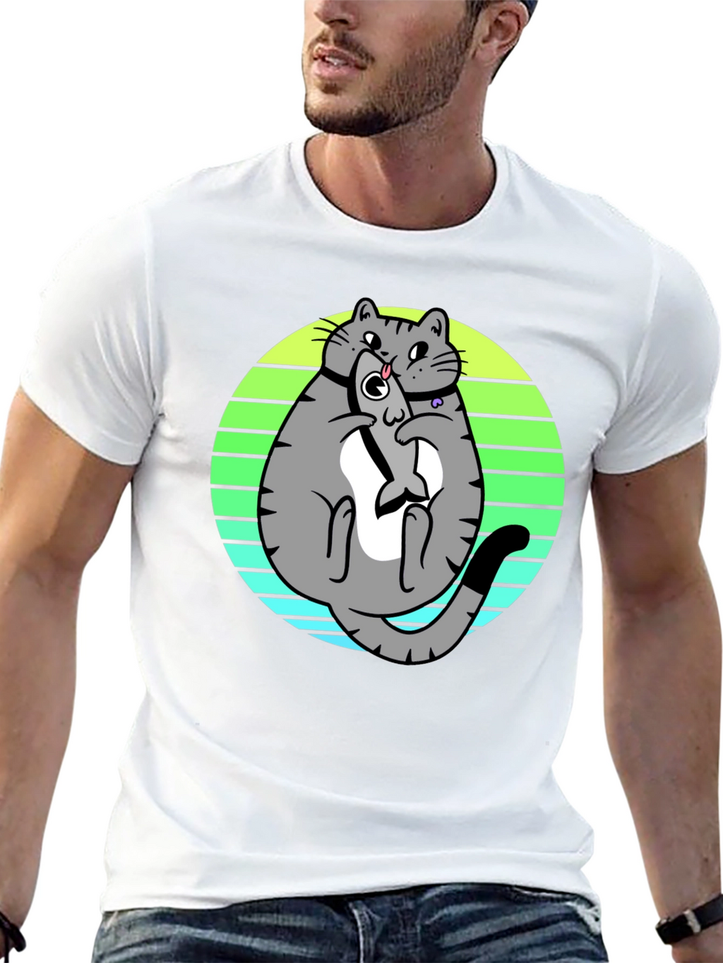 Funny Cat Eating Fish T-Shirt - Unique Graphic Tee