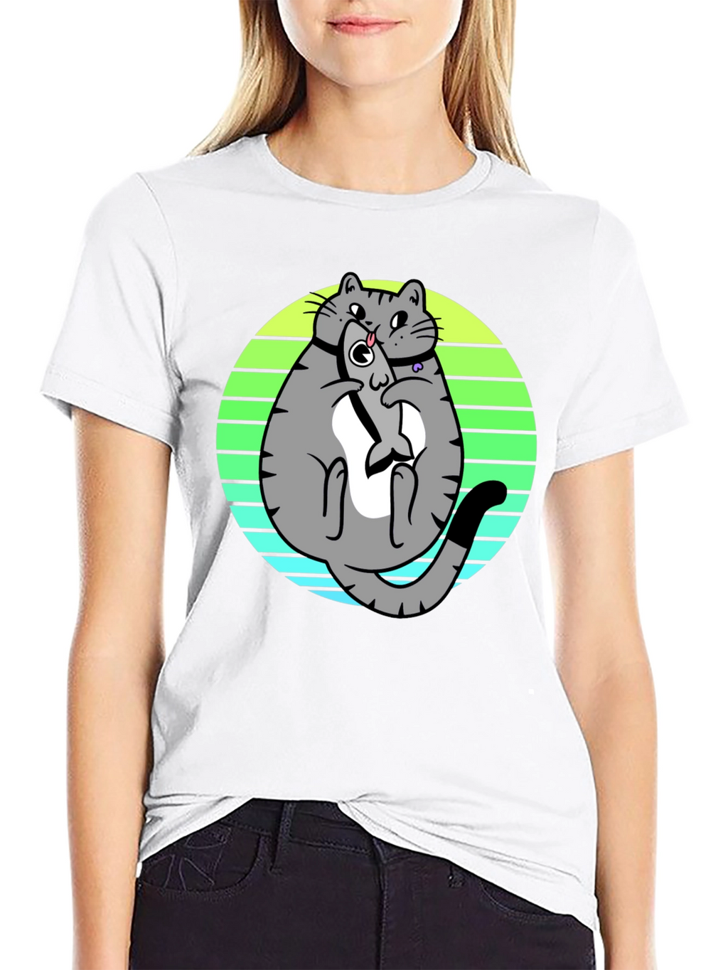 Funny Cat Eating Fish T-Shirt - Unique Graphic Tee