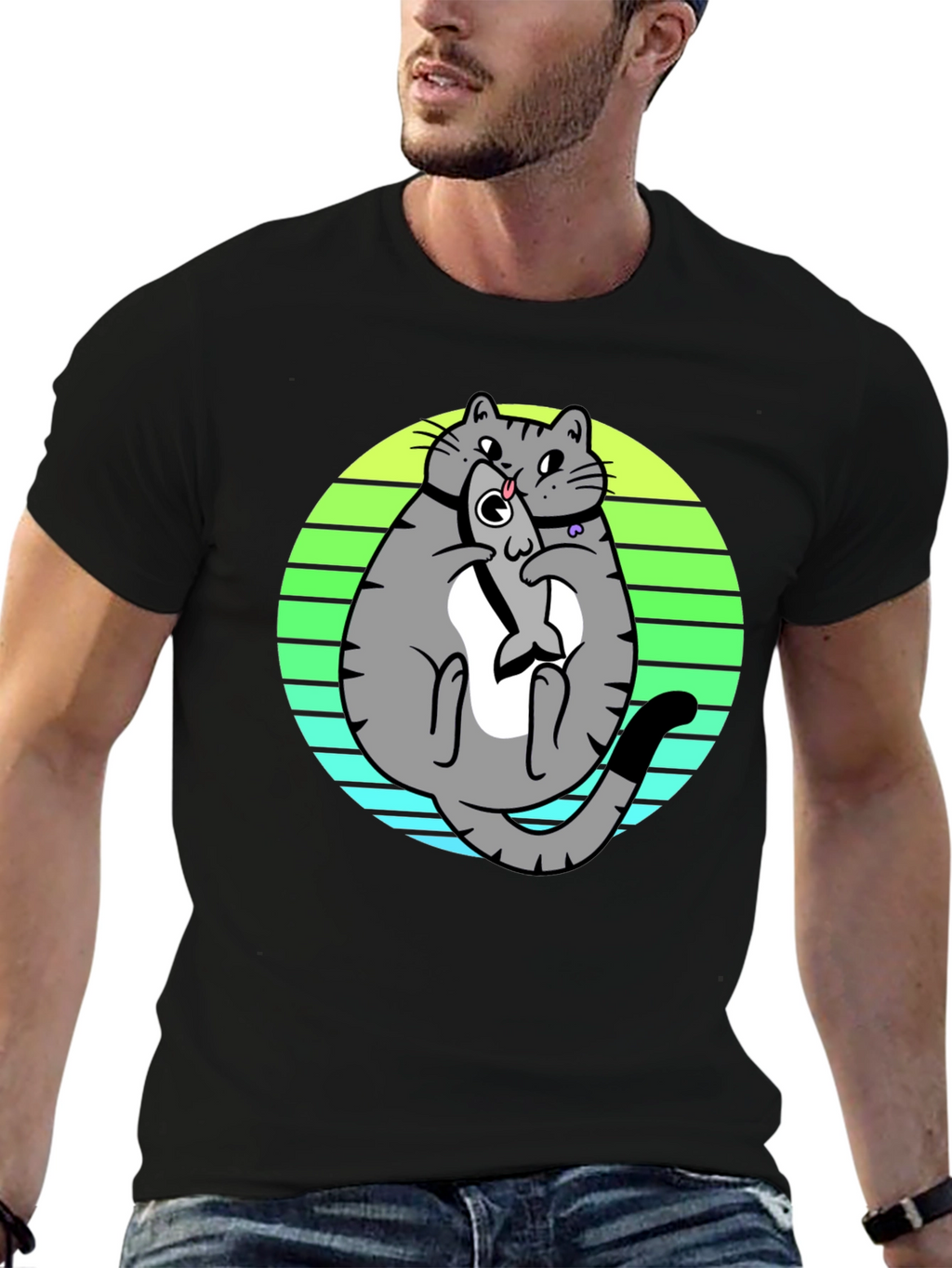 Funny Cat Eating Fish T-Shirt - Unique Graphic Tee