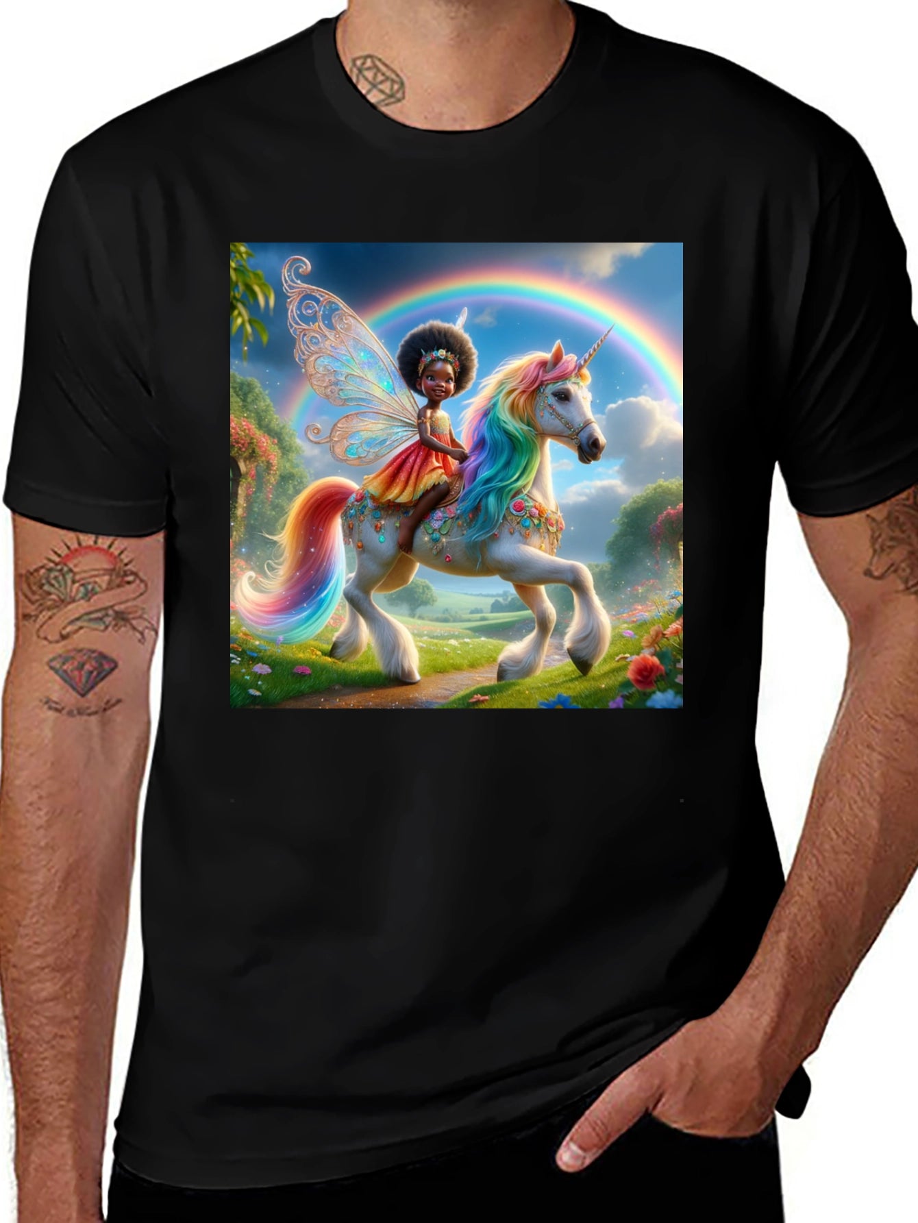 Unicorn Fairy Graphic Tee - Black