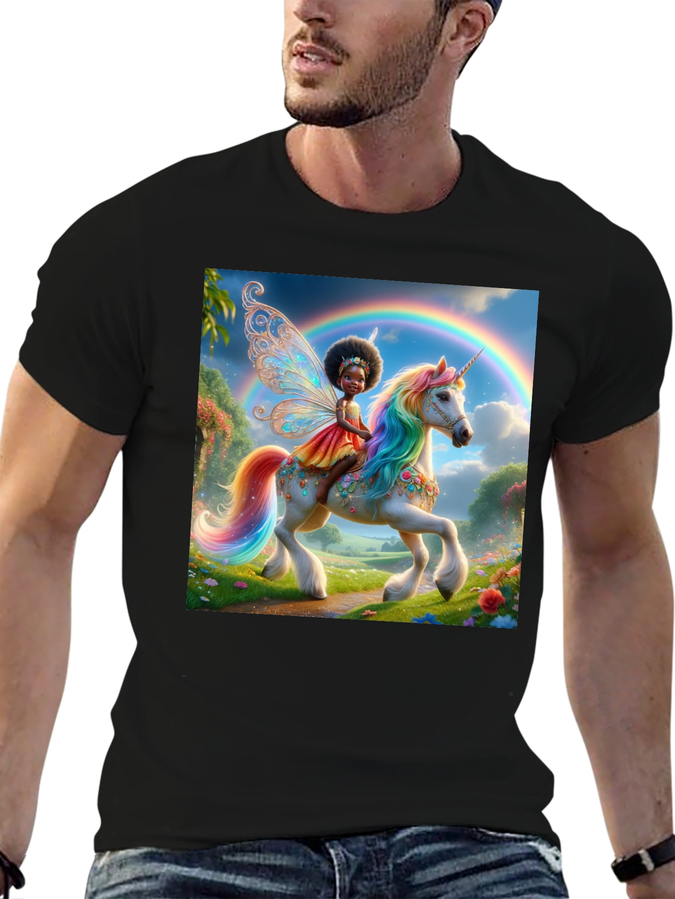 Unicorn Fairy Graphic Tee - Black