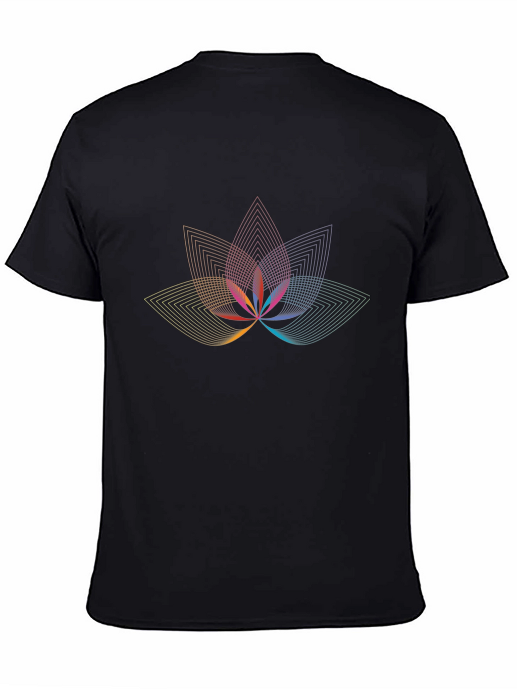 Geometric Lotus Flower Graphic Black T-Shirt