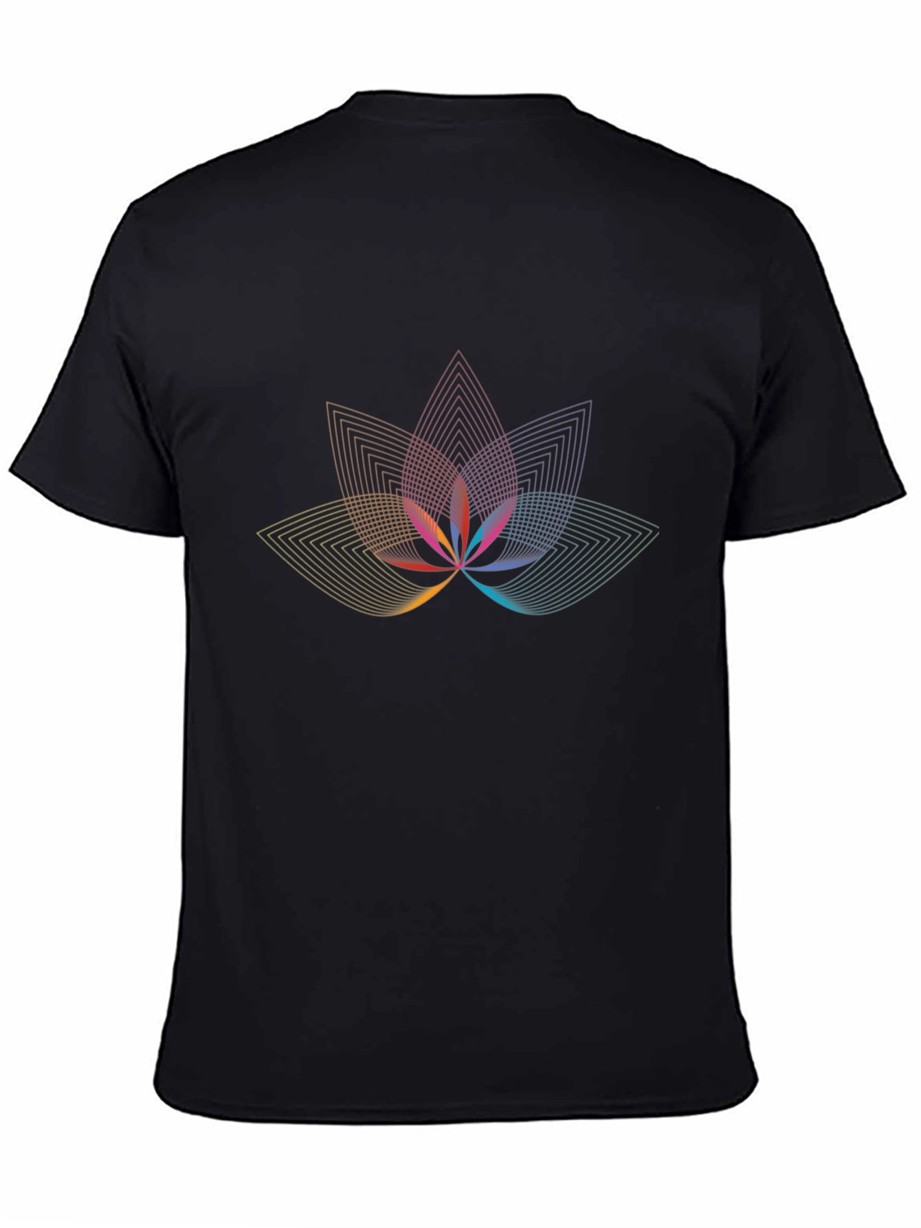 Geometric Lotus Flower Graphic Black T-Shirt