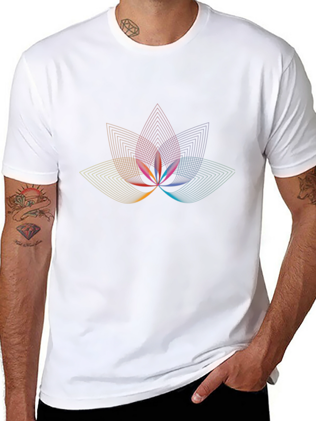 Geometric Lotus Flower Graphic Black T-Shirt
