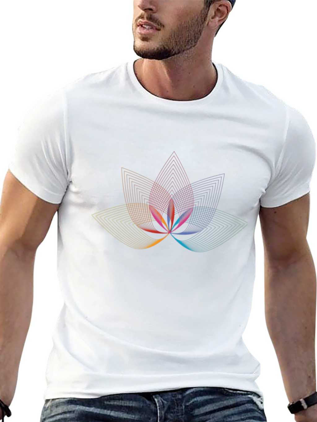Geometric Lotus Flower Graphic Black T-Shirt