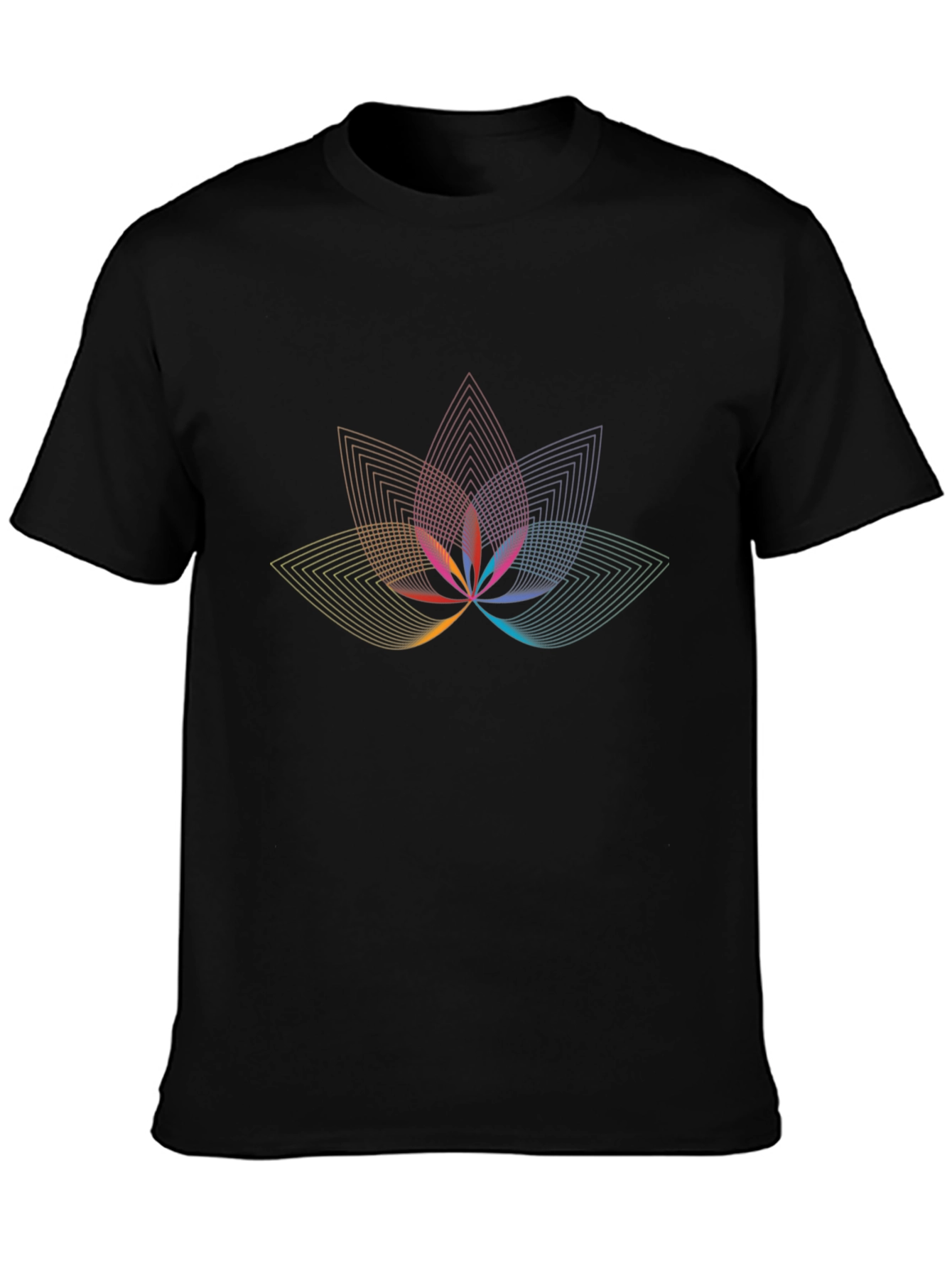 Geometric Lotus Flower Graphic Black T-Shirt