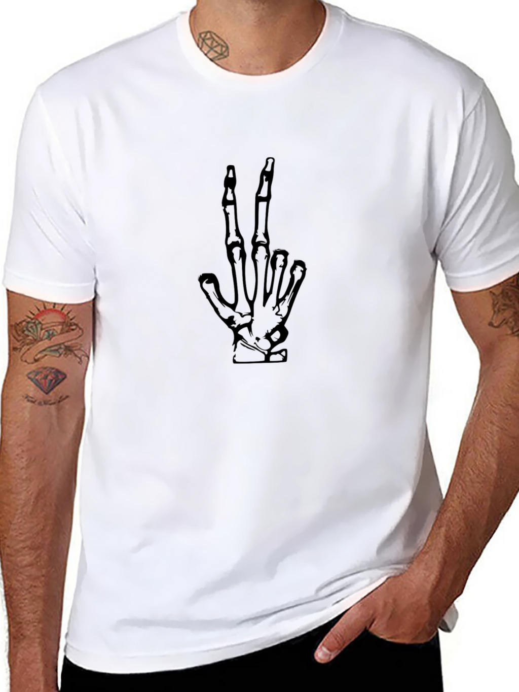 Skeleton Hand Peace Sign Black T-Shirt