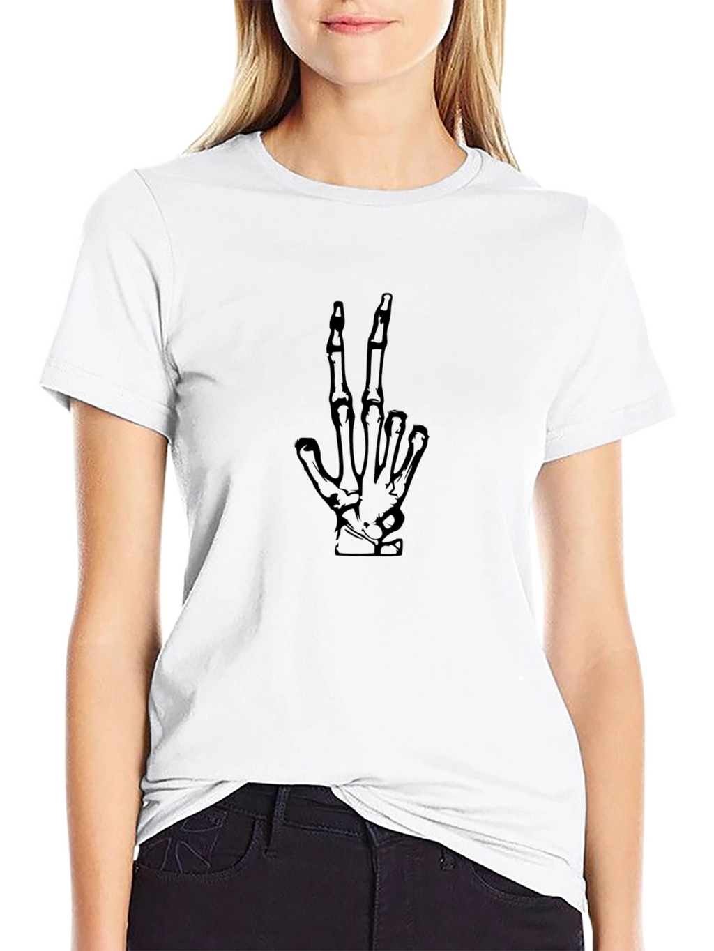 Skeleton Hand Peace Sign Black T-Shirt