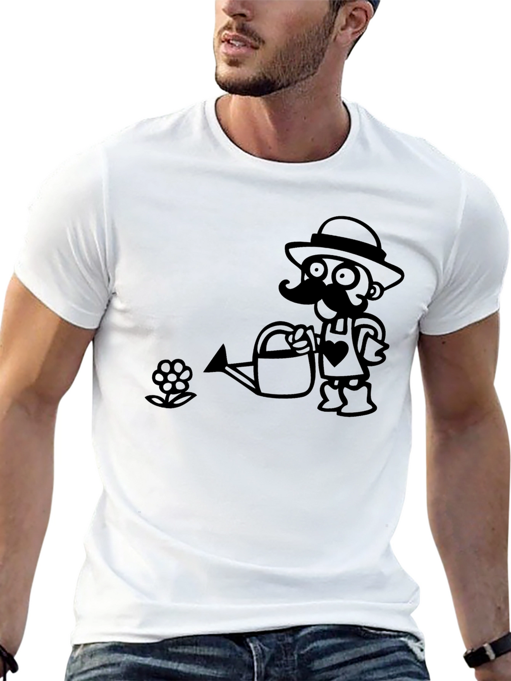 Gardener Cartoon Black T-Shirt
