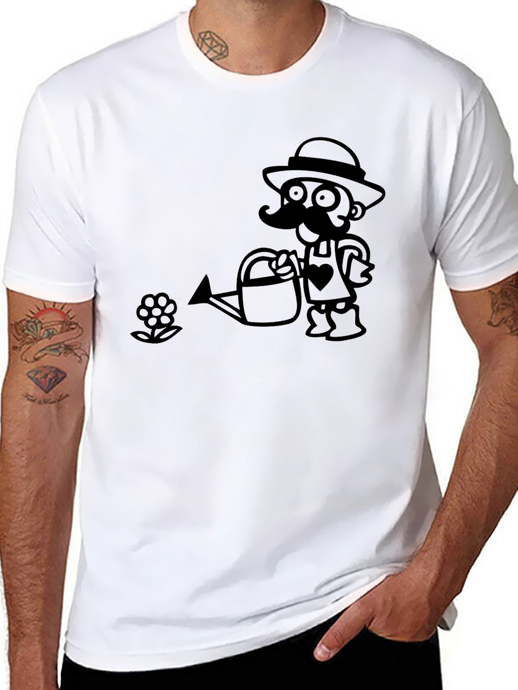 Gardener Cartoon Black T-Shirt