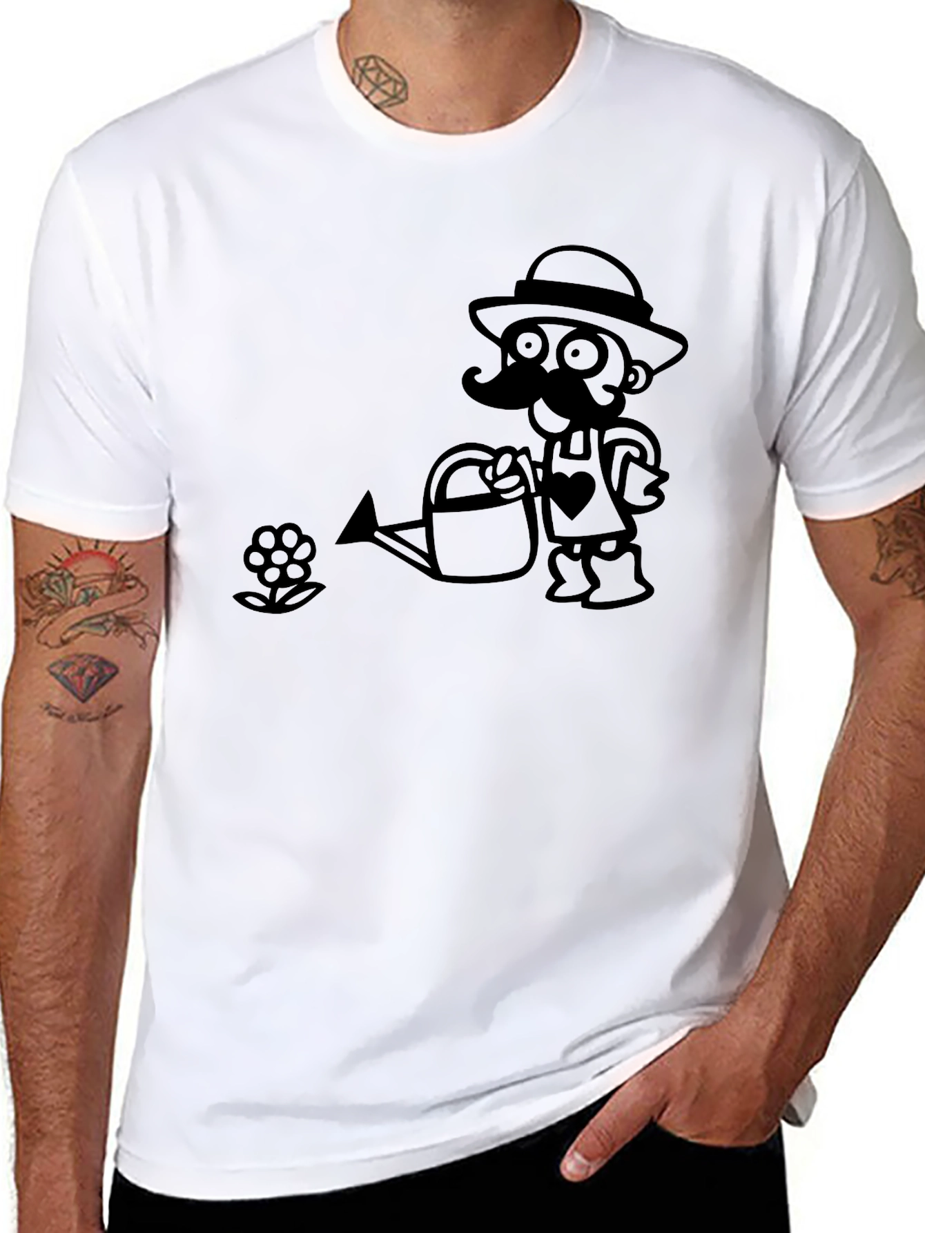 Gardener Cartoon Black T-Shirt
