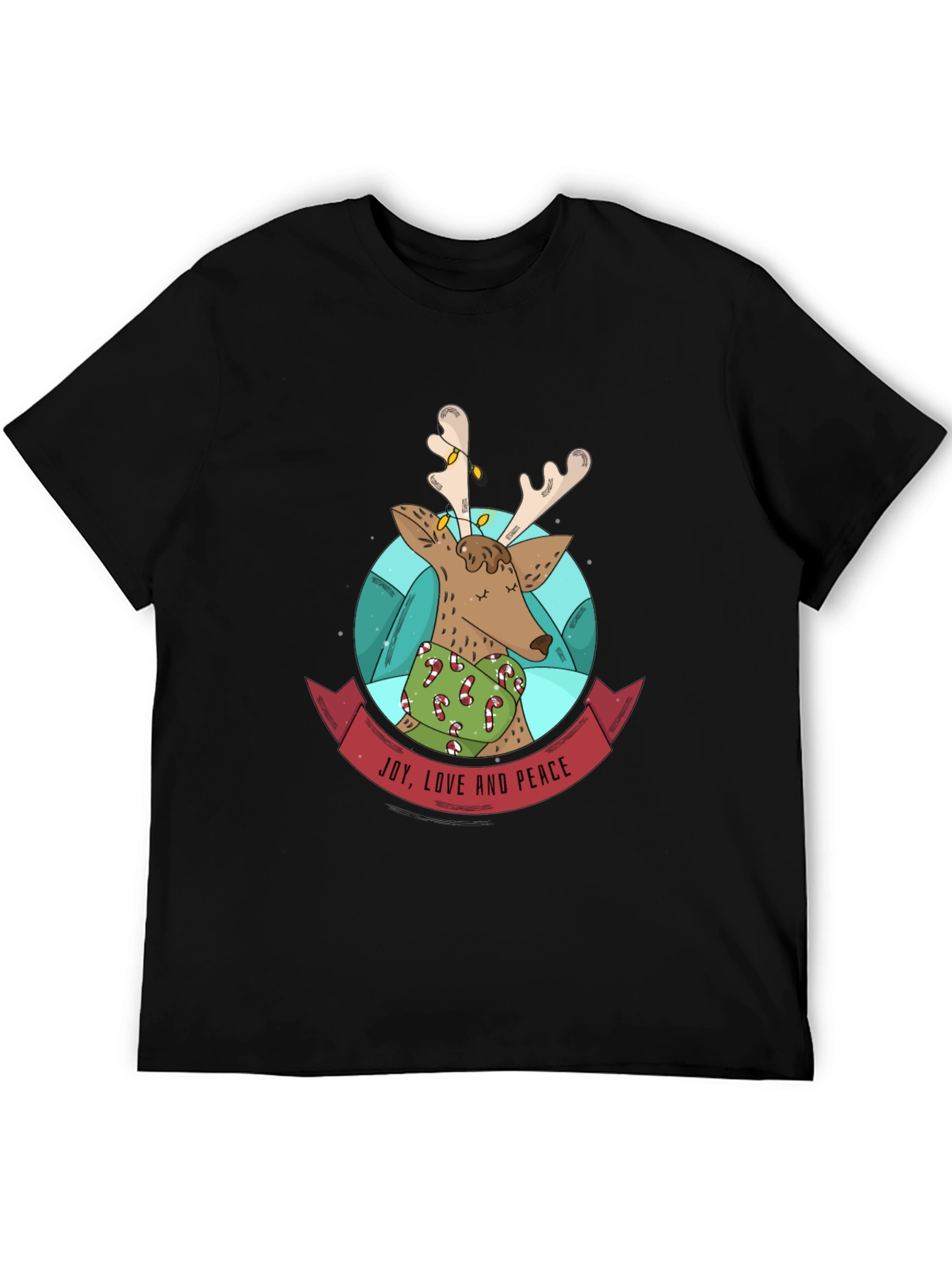 Festive Reindeer T-Shirt: Joy Love & Peace