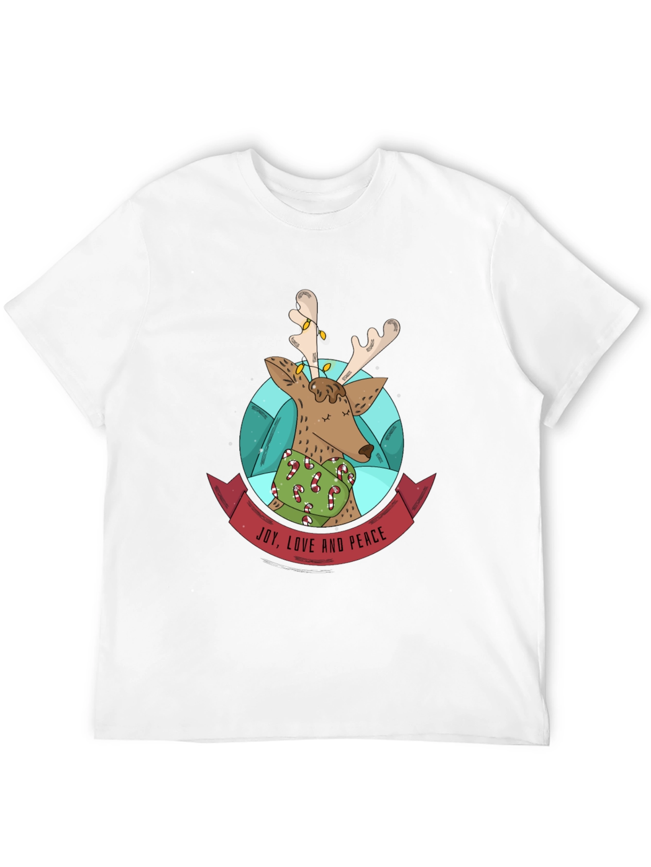 Festive Reindeer T-Shirt: Joy Love & Peace