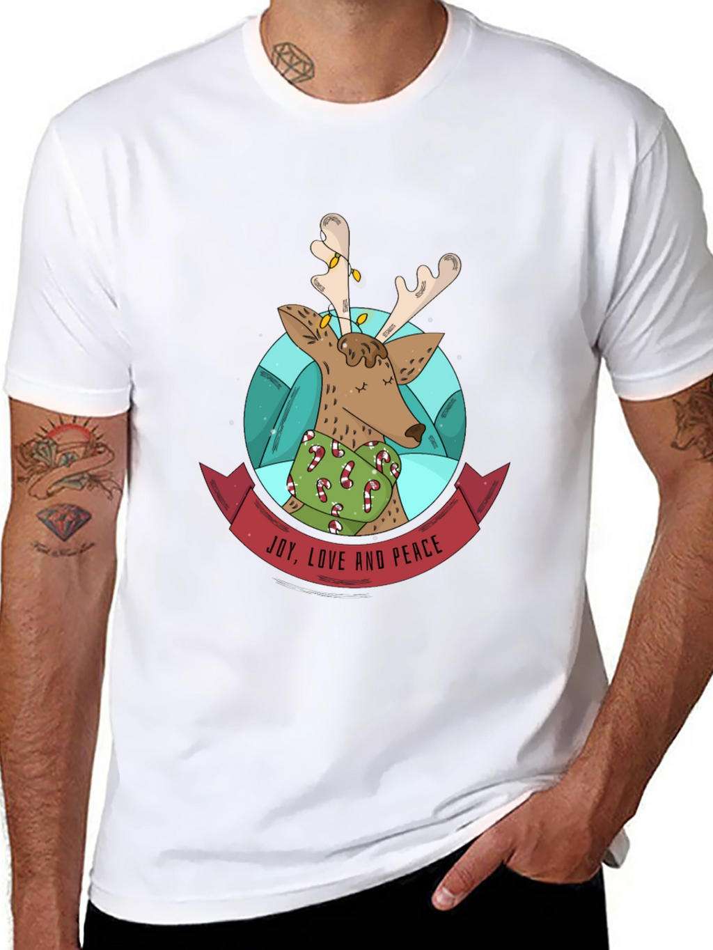Festive Reindeer T-Shirt: Joy Love & Peace