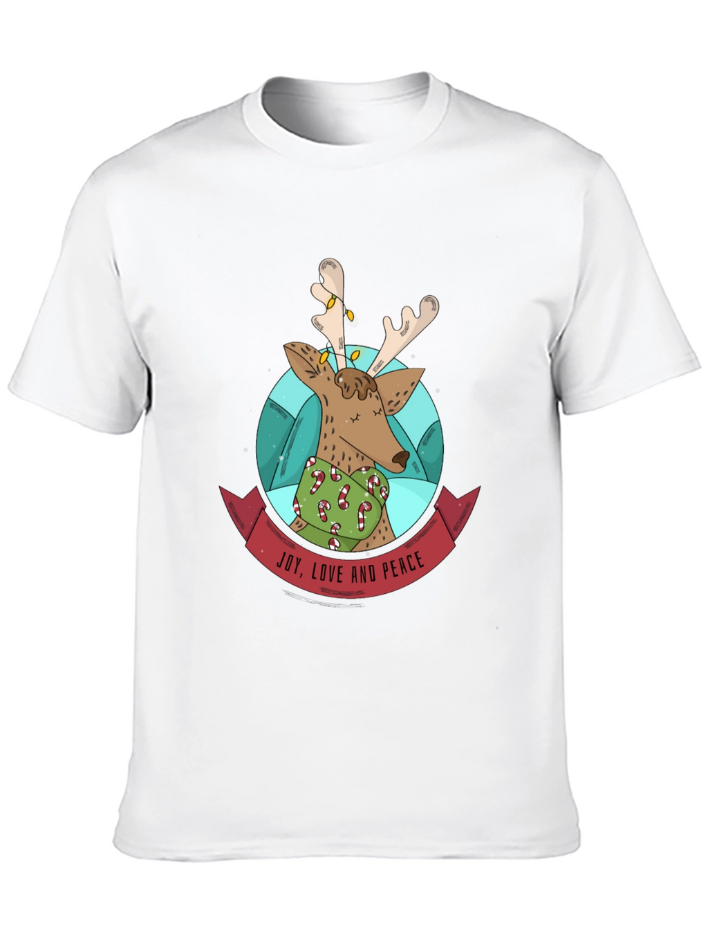 Festive Reindeer T-Shirt: Joy Love & Peace