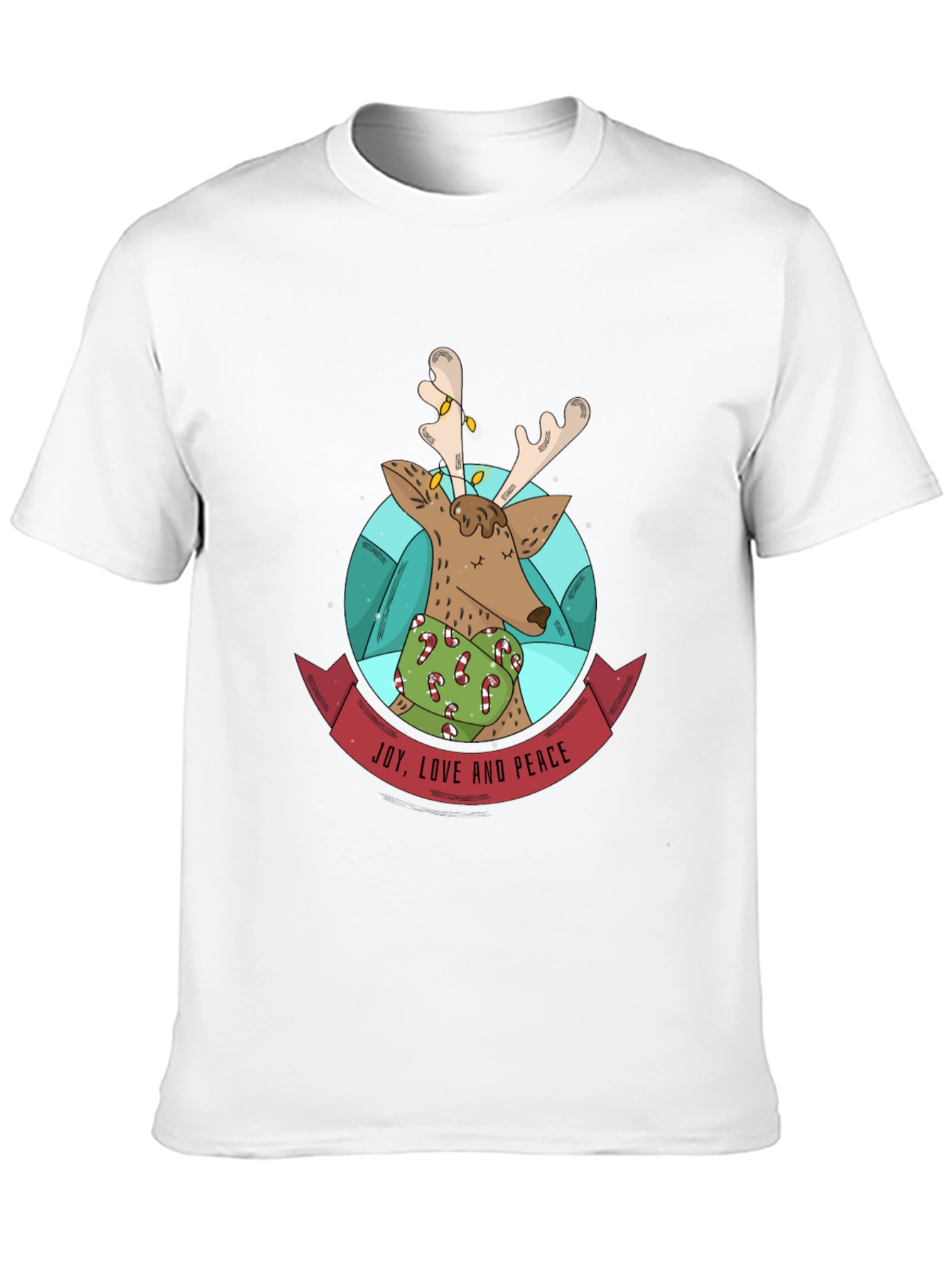 Festive Reindeer T-Shirt: Joy Love & Peace